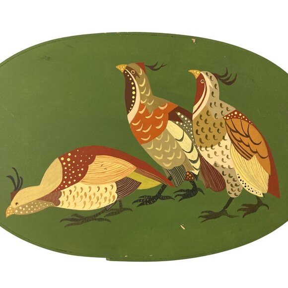 Large Green Shaker Style Box With Hand Painted Partridge Quail Birds - Picture 2 of 9